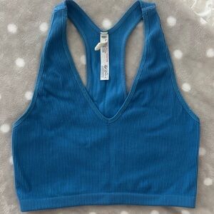 Ribbed Blue V-Neck Racerback Bralette/tann